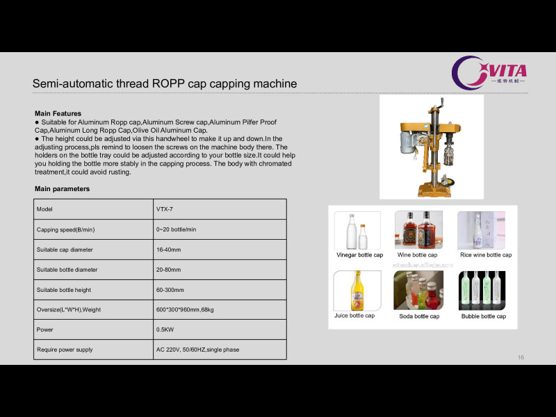 Semi-automatic thread ROPP cap capping machine